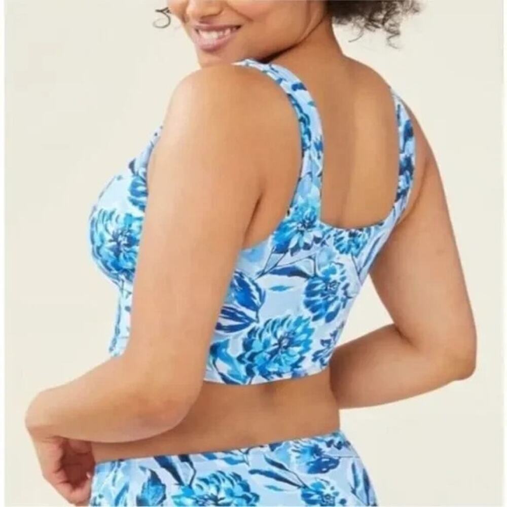 NWT Andie Swim The Siren Floral Athletic Cropped Tankini Top L Bluff Blue White - Picture 5 of 15